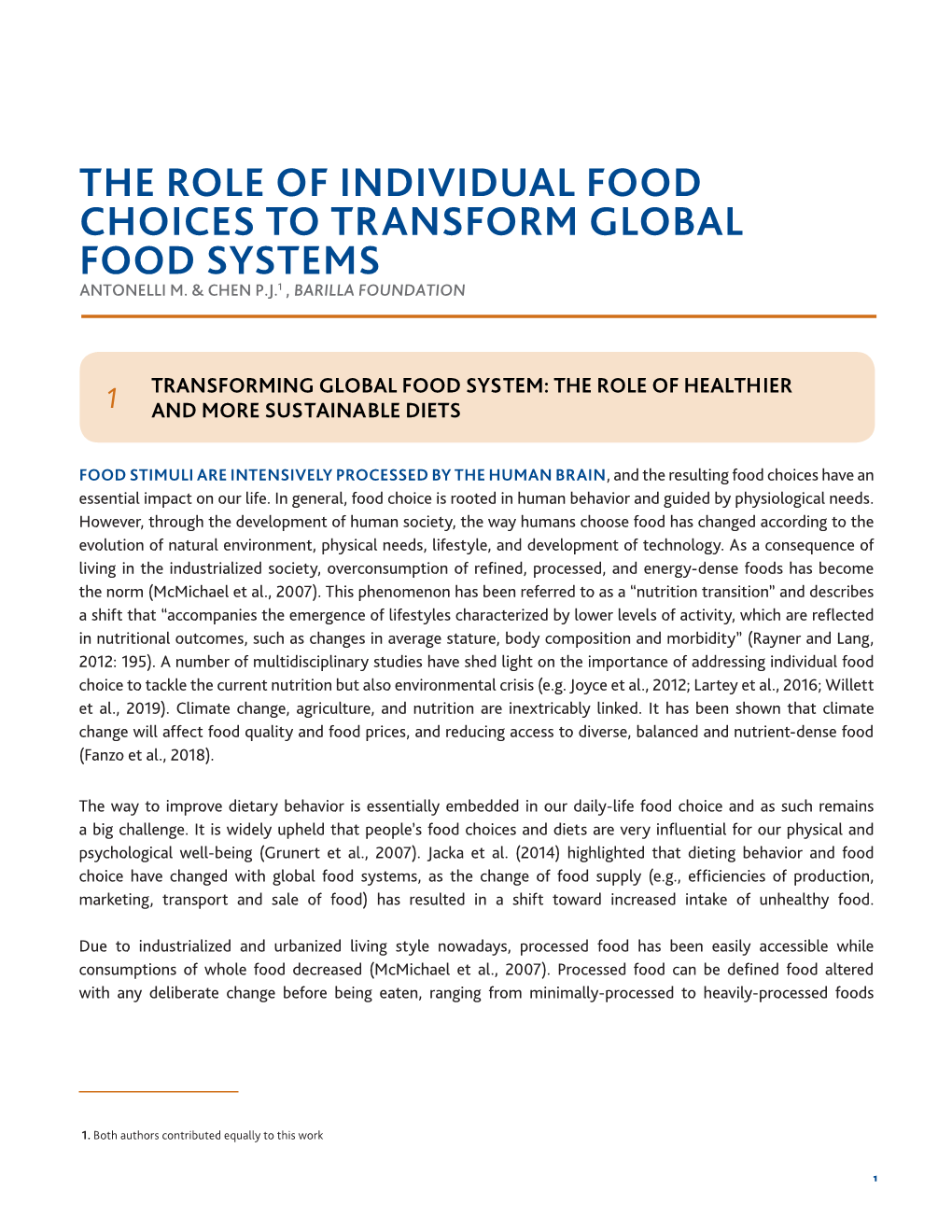 The Role of Individual Food Choices to Transform Global Food Systems Antonelli M