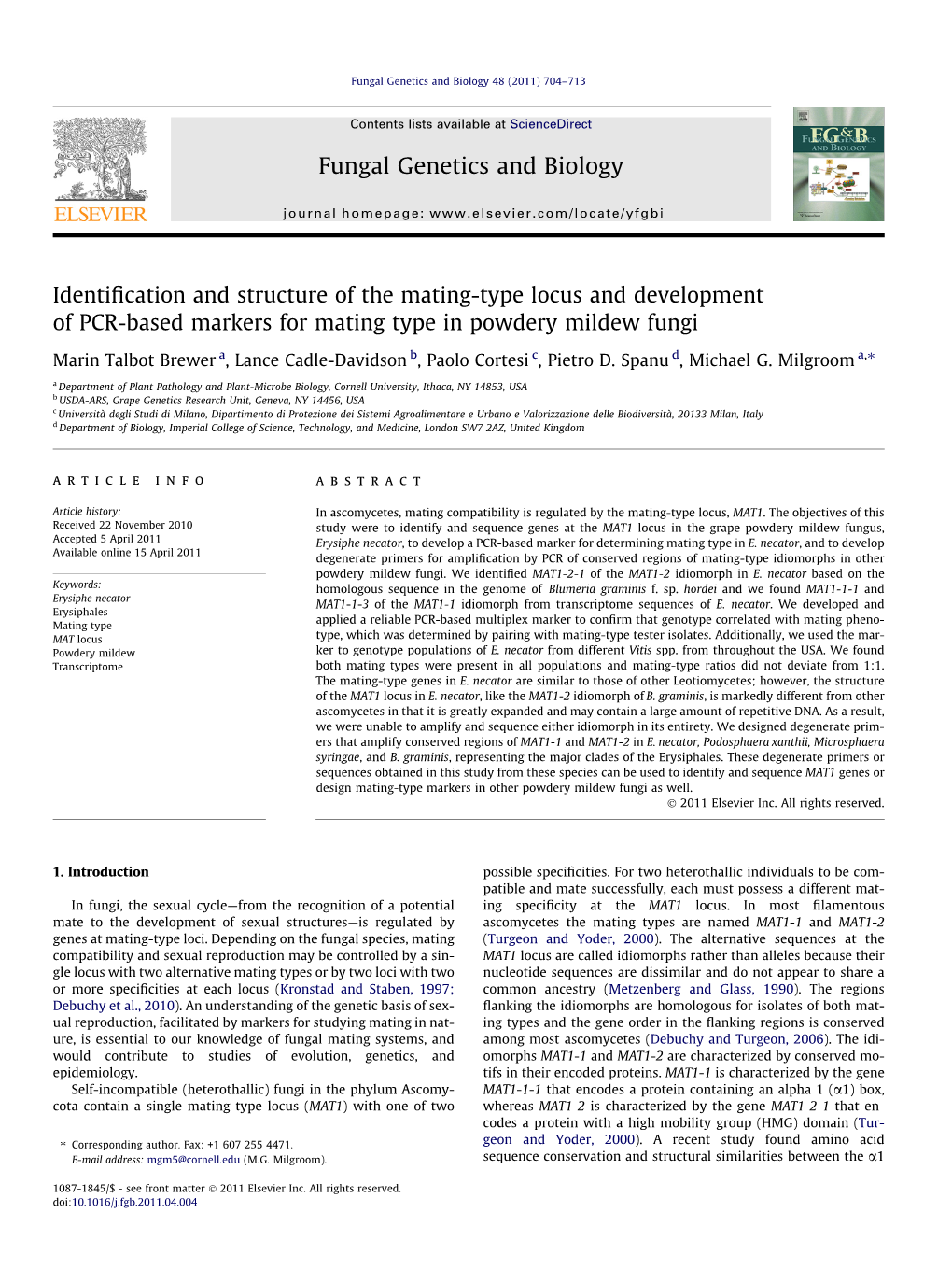 Fungal Genetics and Biology 48 (2011) 704–713