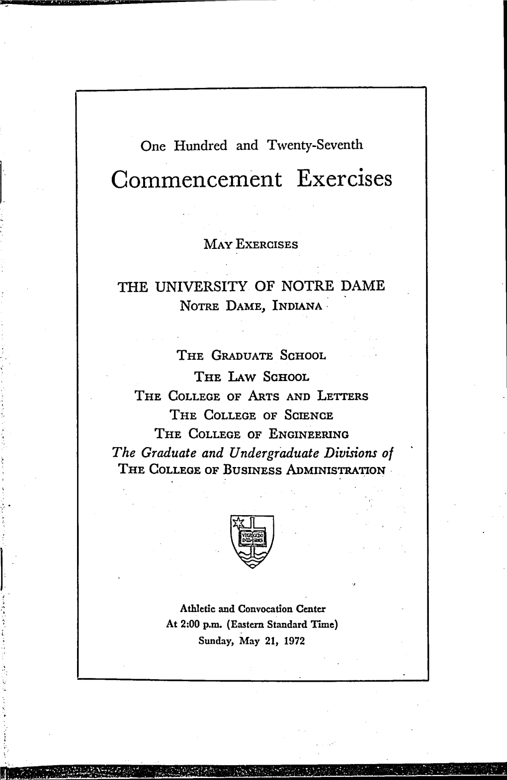 1972-05-21 University of Notre Dame Commencement Program