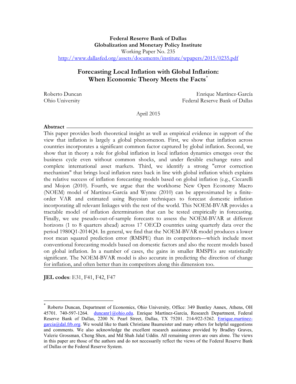 Forecasting Local Inflation with Global Inflation: When Economic Theory Meets the Facts*