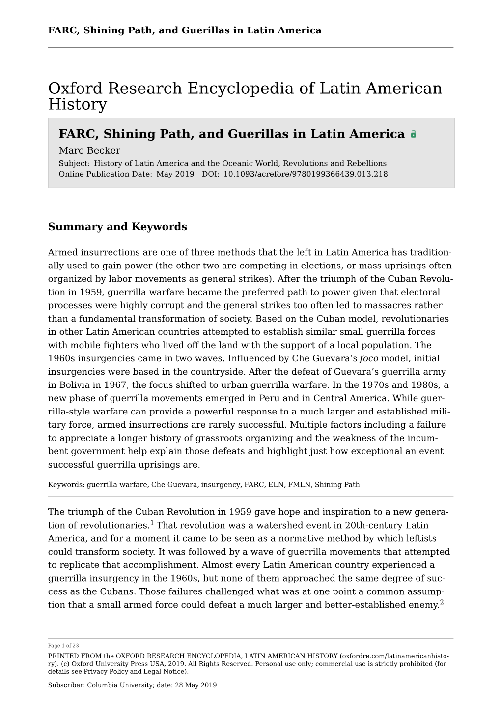 FARC, Shining Path, and Guerillas in Latin America
