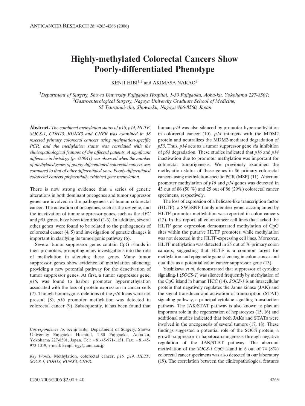 Highly-Methylated Colorectal Cancers Show Poorly-Differentiated Phenotype