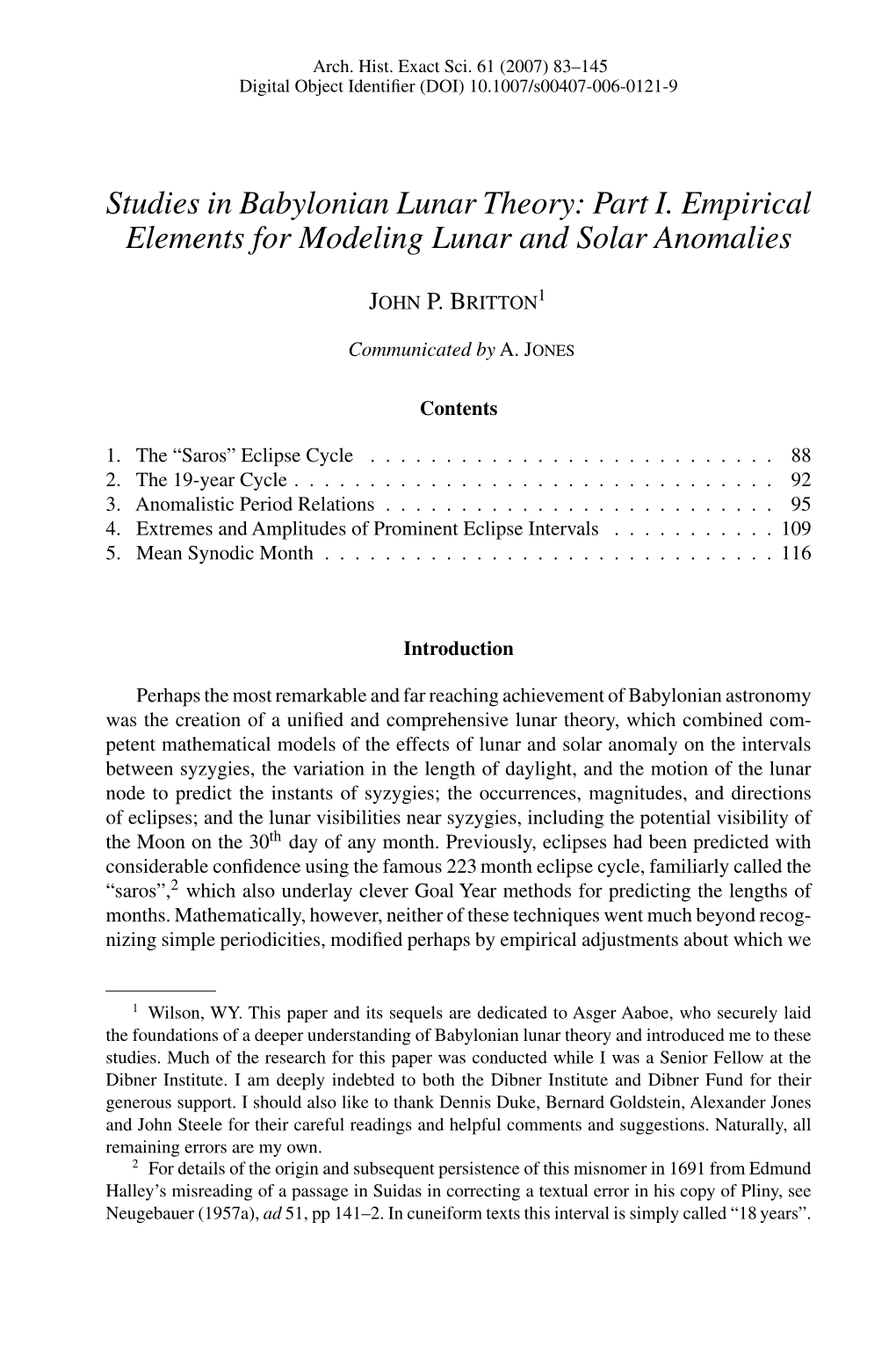 Studies in Babylonian Lunar Theory: Part I. Empirical Elements for Modeling Lunar and Solar Anomalies