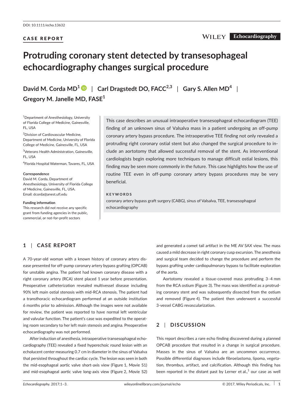 Protruding Coronary Stent Detected by Transesophageal Echocardiography Changes Surgical Procedure