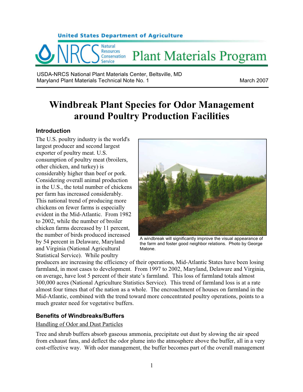 Windbreak Plant Species for Odor Management Around Poultry Production Facilities