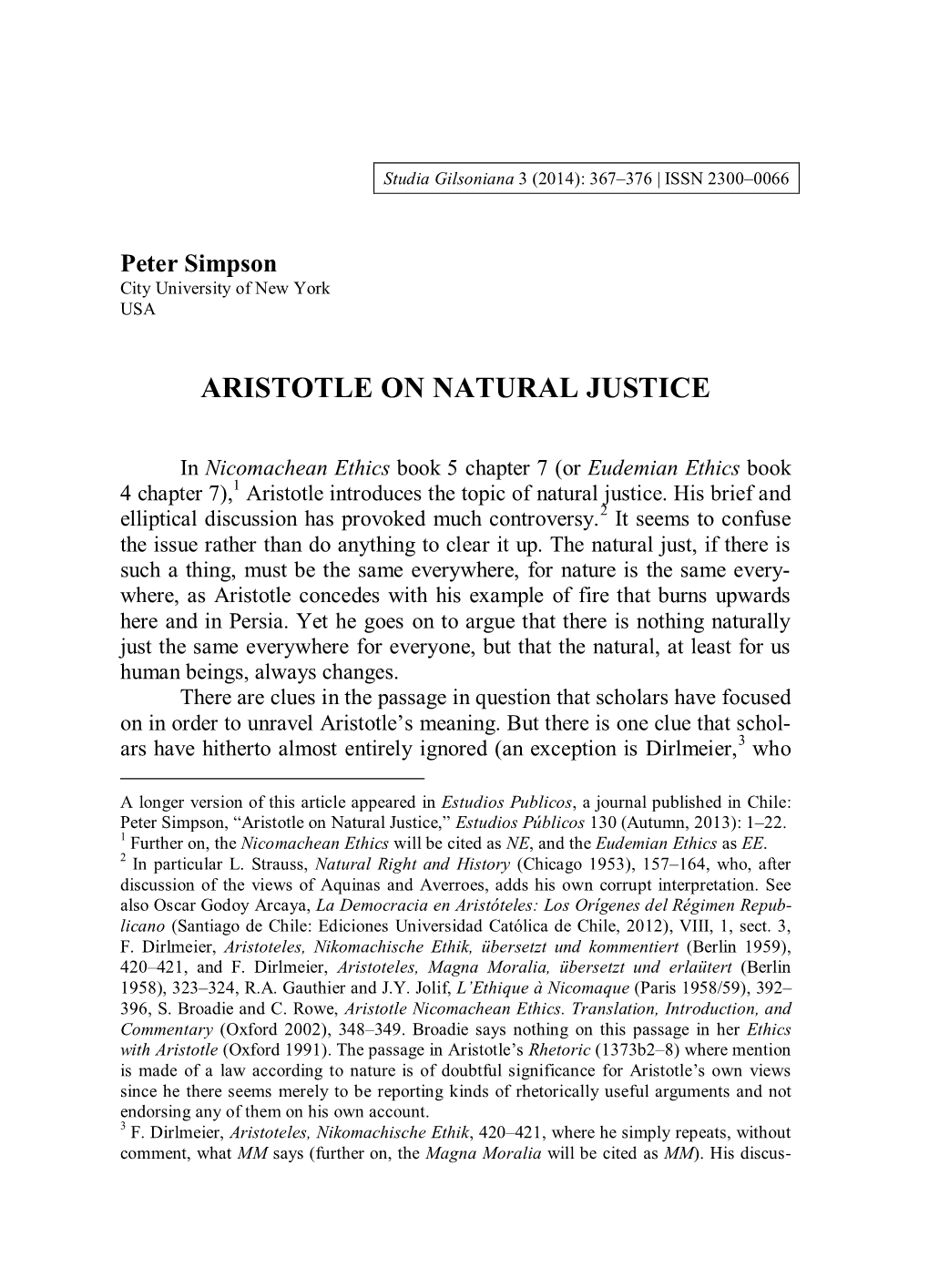 Aristotle on Natural Justice