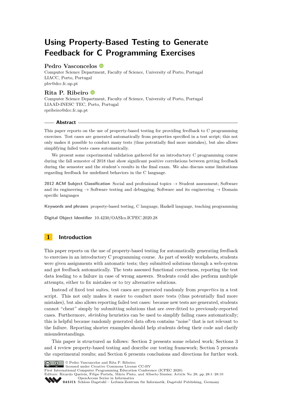 Using Property-Based Testing to Generate Feedback for C Programming Exercises