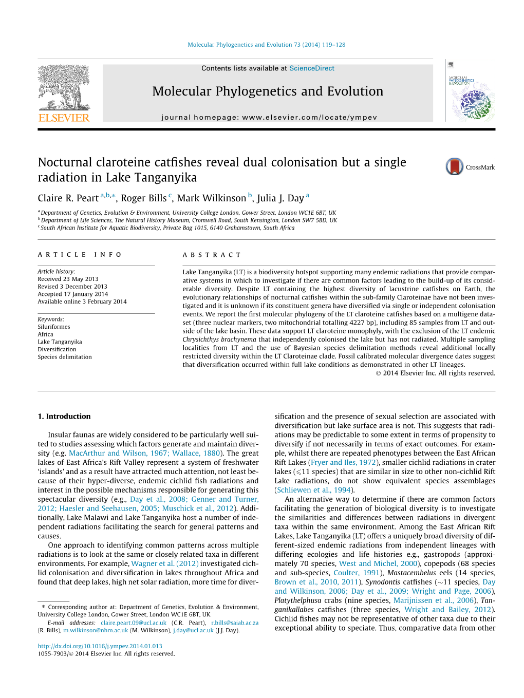 Nocturnal Claroteine Catfishes Reveal Dual Colonisation but a Single