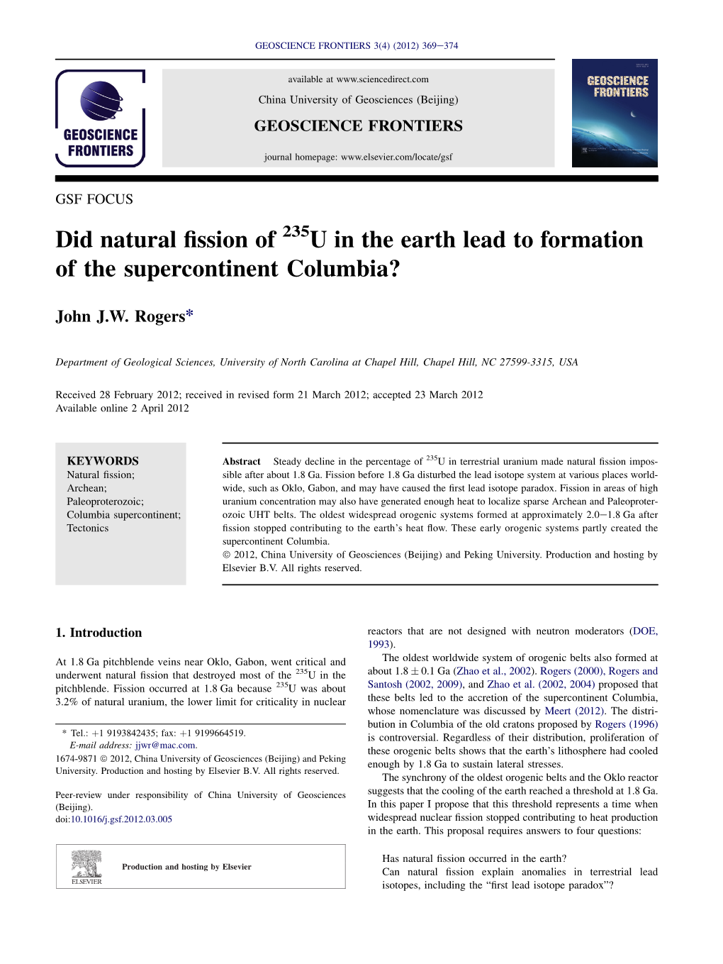 Did Natural Fission of 235U in the Earth Lead to Formation of The