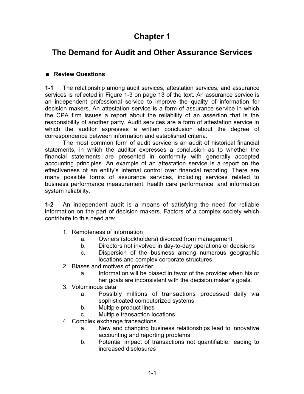 The Demand for Audit and Other Assurance Services