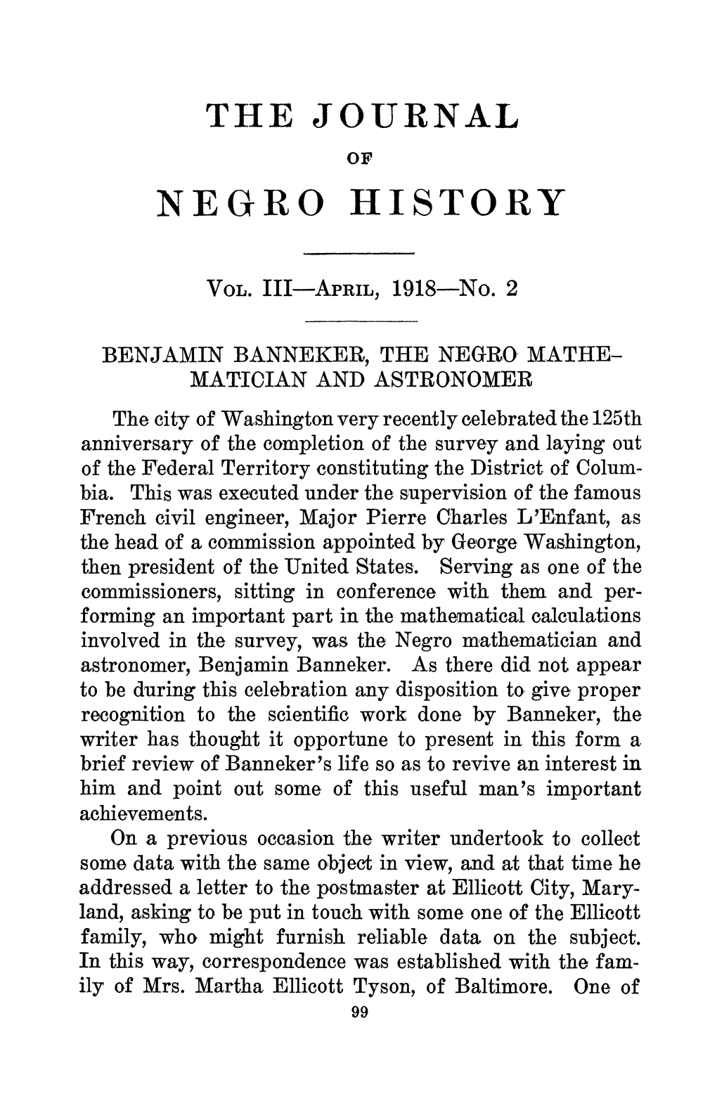 Benjamin Banneker, the Negro Mathematician and Astronomer