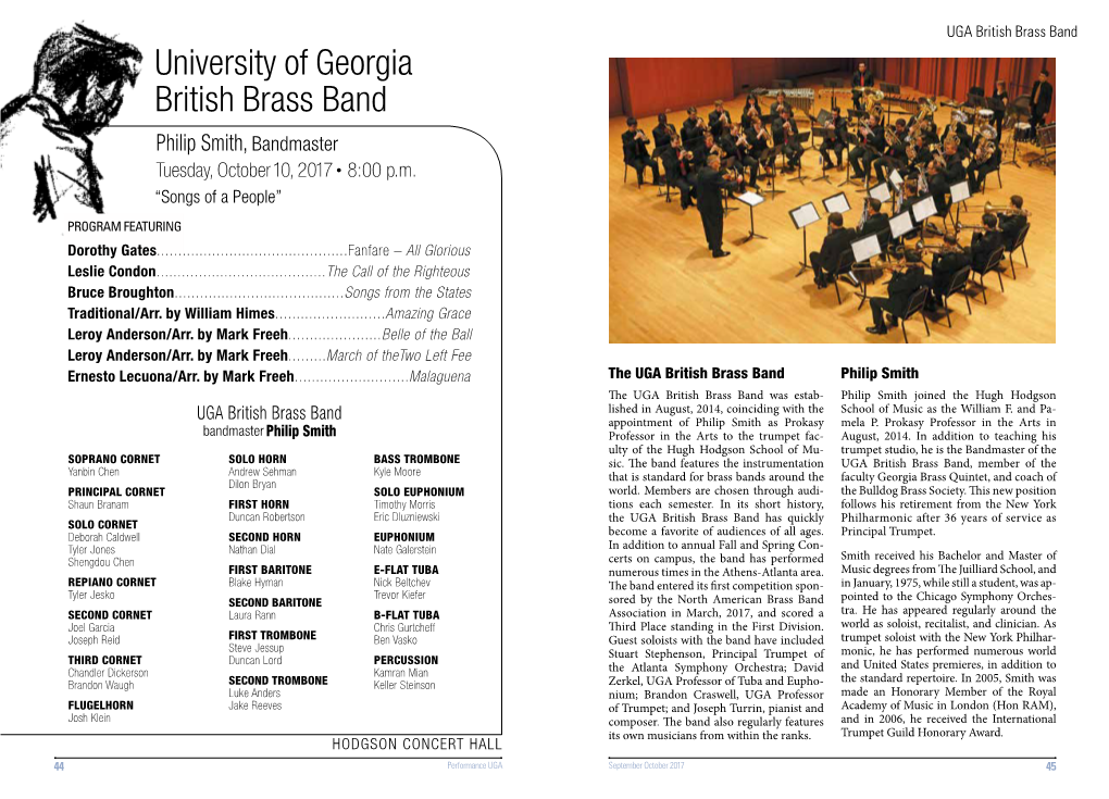 University of Georgia British Brass Band Philip Smith, Bandmaster Tuesday, October 10, 2017 • 8:00 P.M