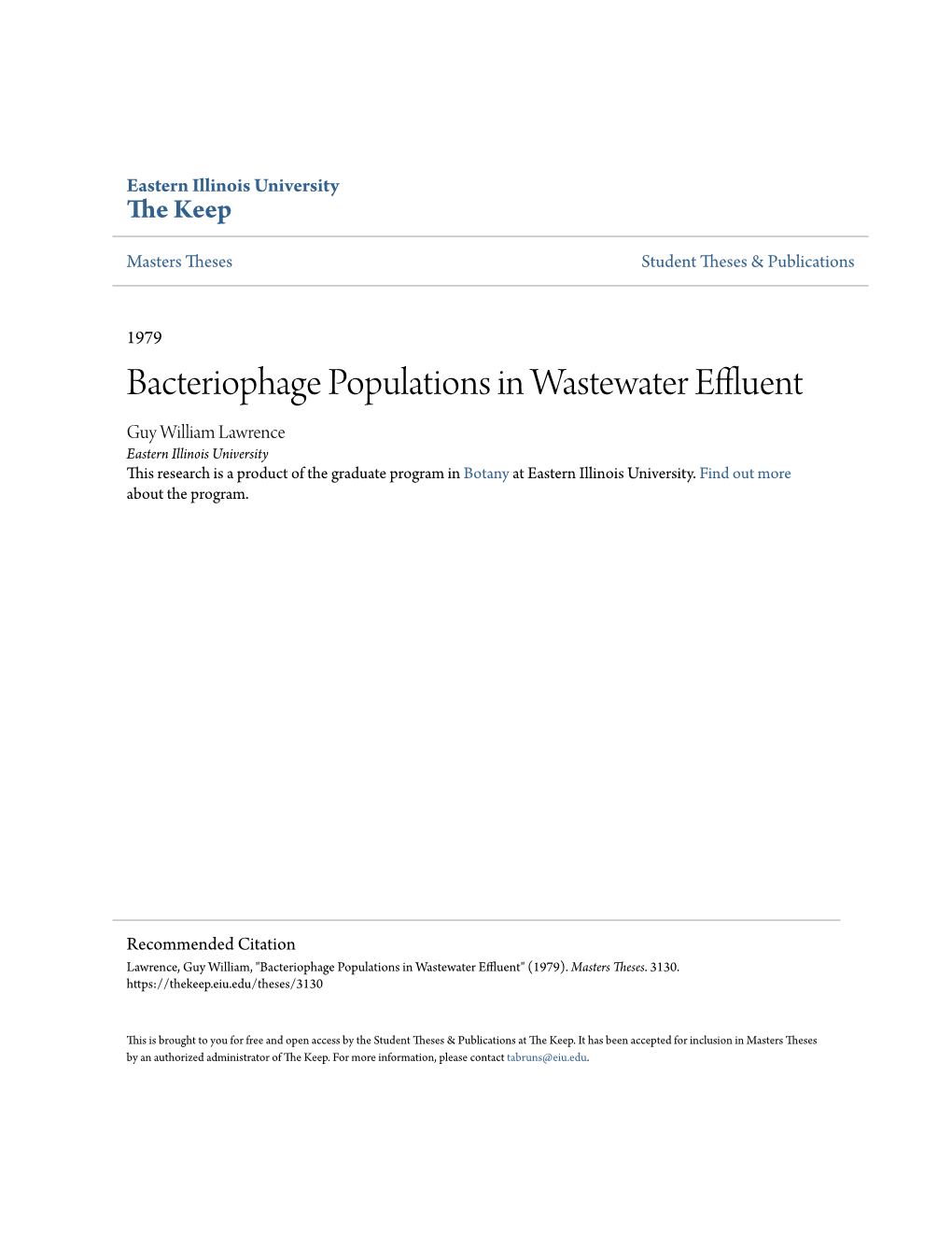 Bacteriophage Populations in Wastewater Effluent