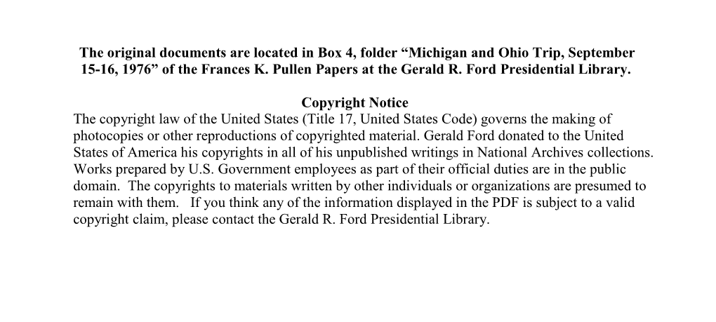 Michigan and Ohio Trip, September 15-16, 1976” of the Frances K