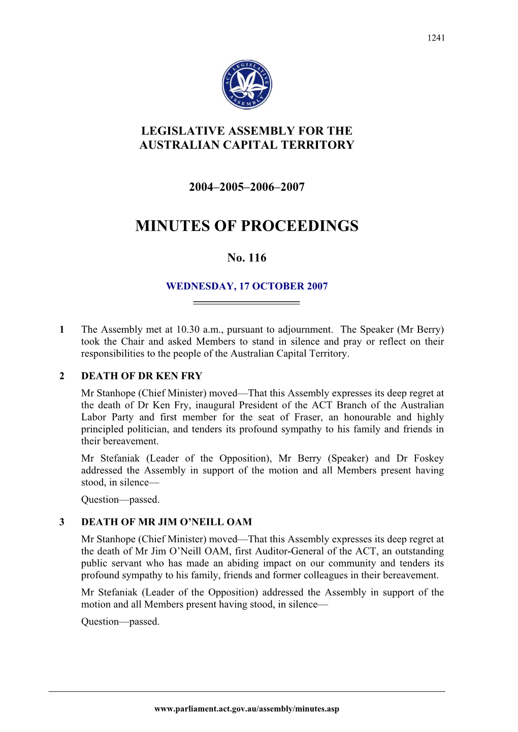 Minutes of Proceedings