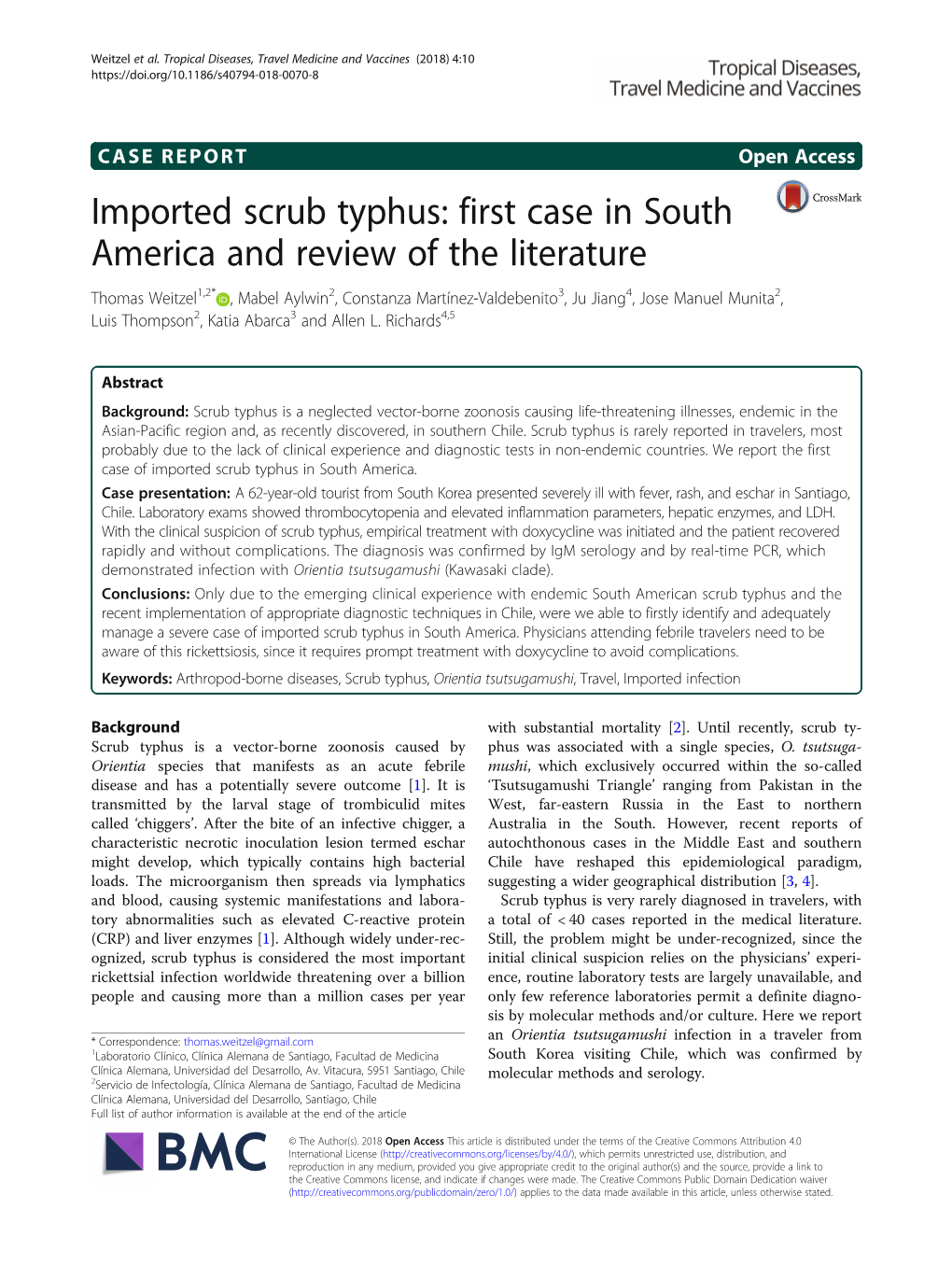 Imported Scrub Typhus: First Case in South America and Review of The