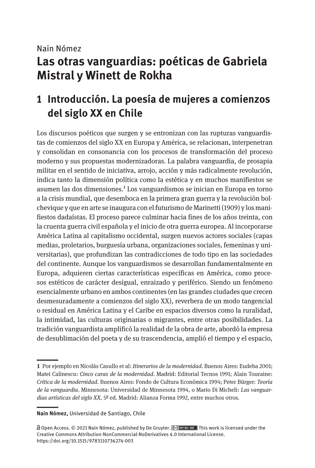 Las Otras Vanguardias: Poéticas De Gabriela Mistral Y Winett De Rokha