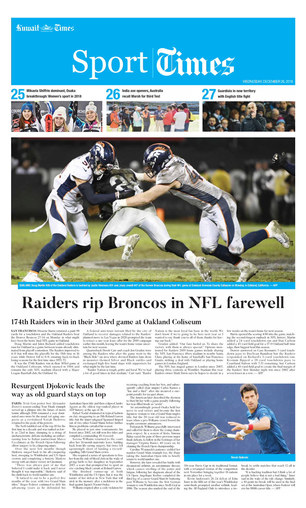 Raiders Rip Broncos in NFL Farewell 174Th Raiders Win in Their 303Rd Game at Oakland Coliseum