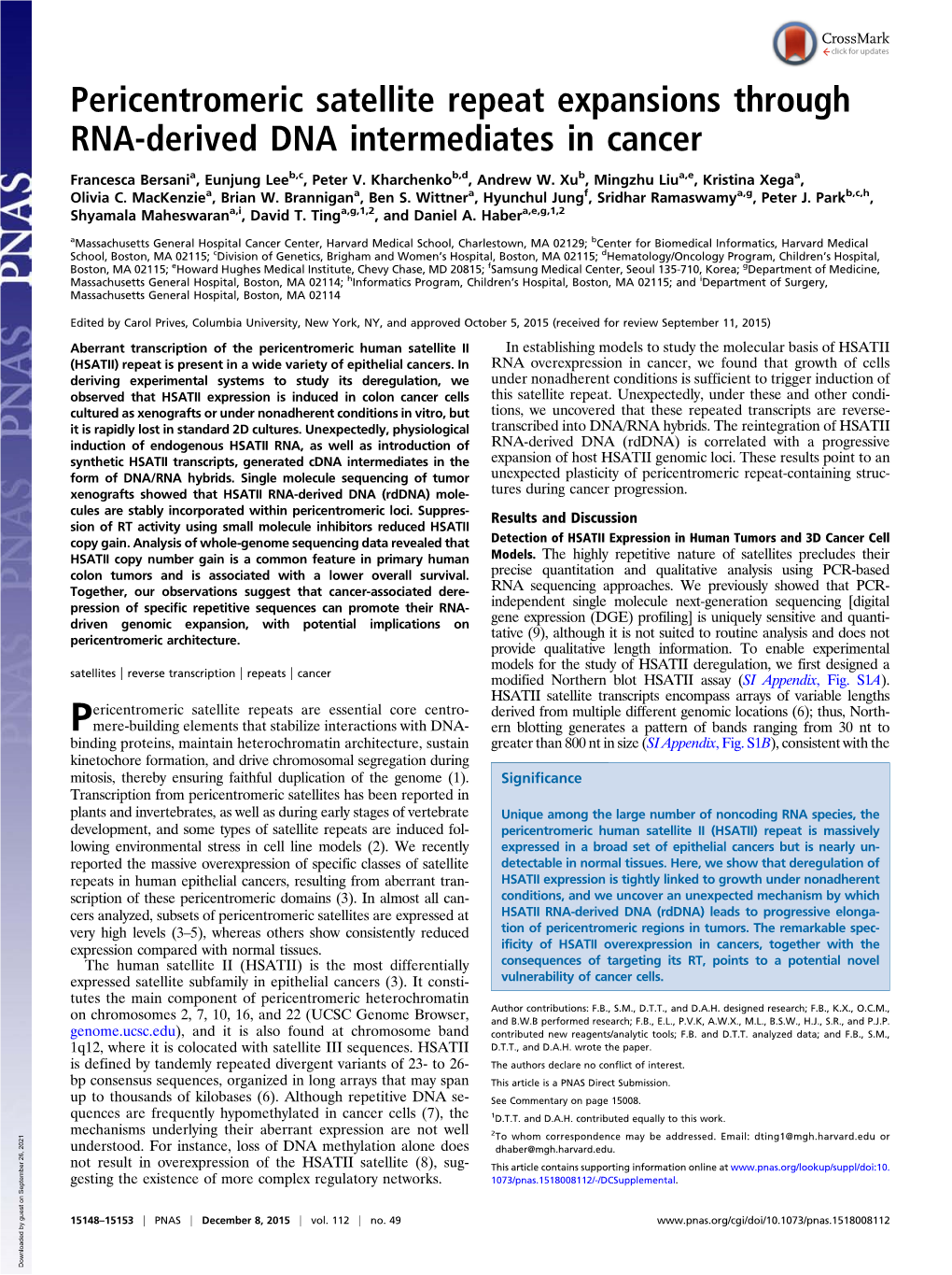 Pericentromeric Satellite Repeat Expansions Through RNA-Derived DNA Intermediates in Cancer