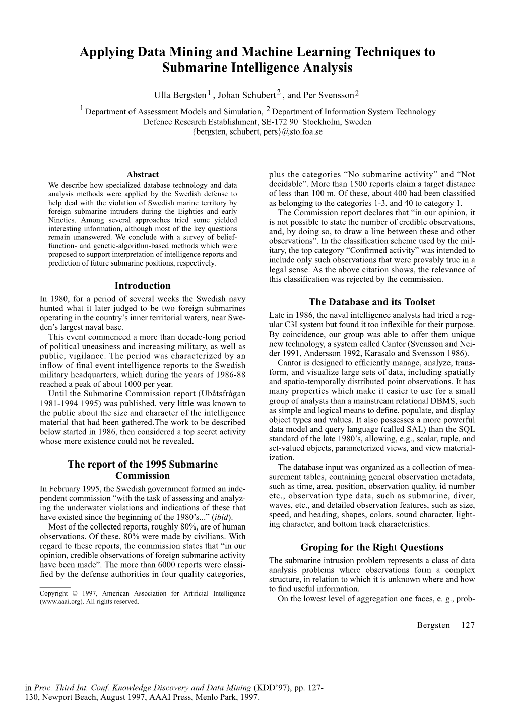 Applying Data Mining and Machine Learning Techniques to Submarine Intelligence Analysis