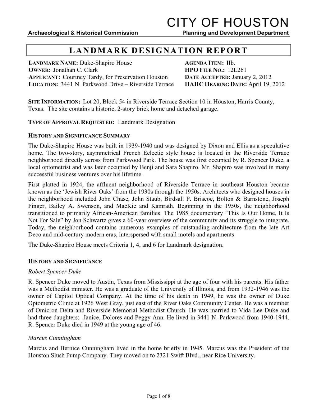 Landmark Designation Report