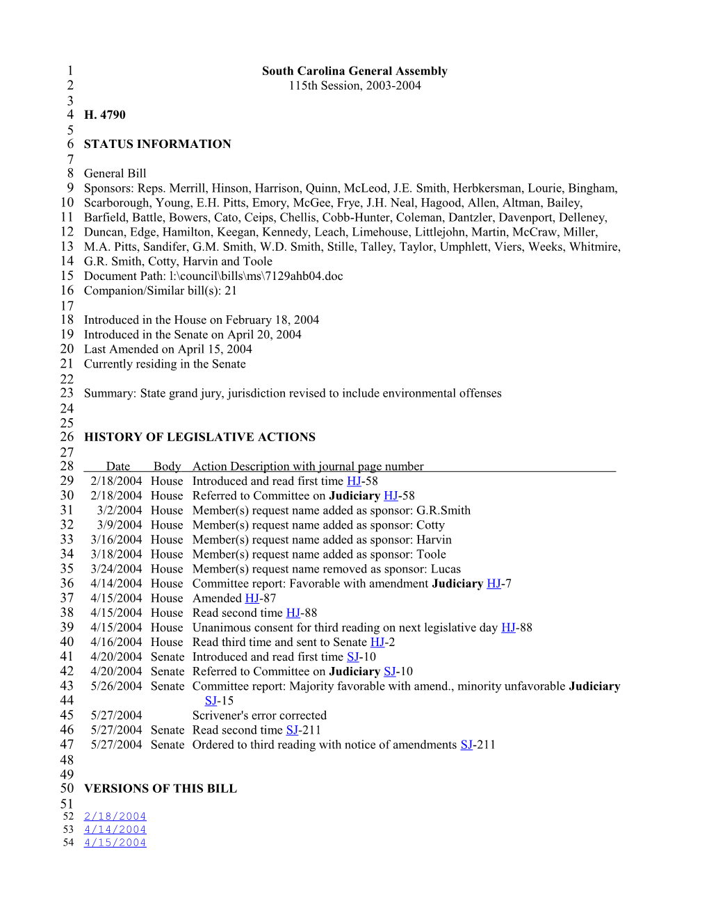 2003-2004 Bill 4790: State Grand Jury, Jurisdiction Revised to Include Environmental Offenses