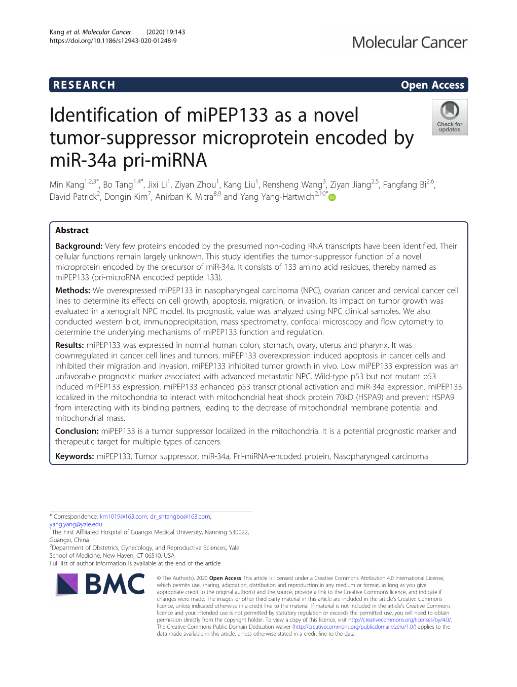 Identification of Mipep133 As a Novel Tumor-Suppressor Microprotein
