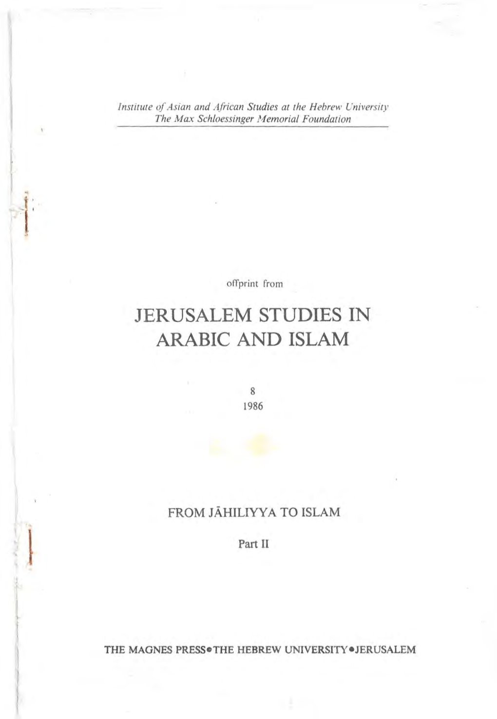 Jerusalem Studies in Arabic and Islam