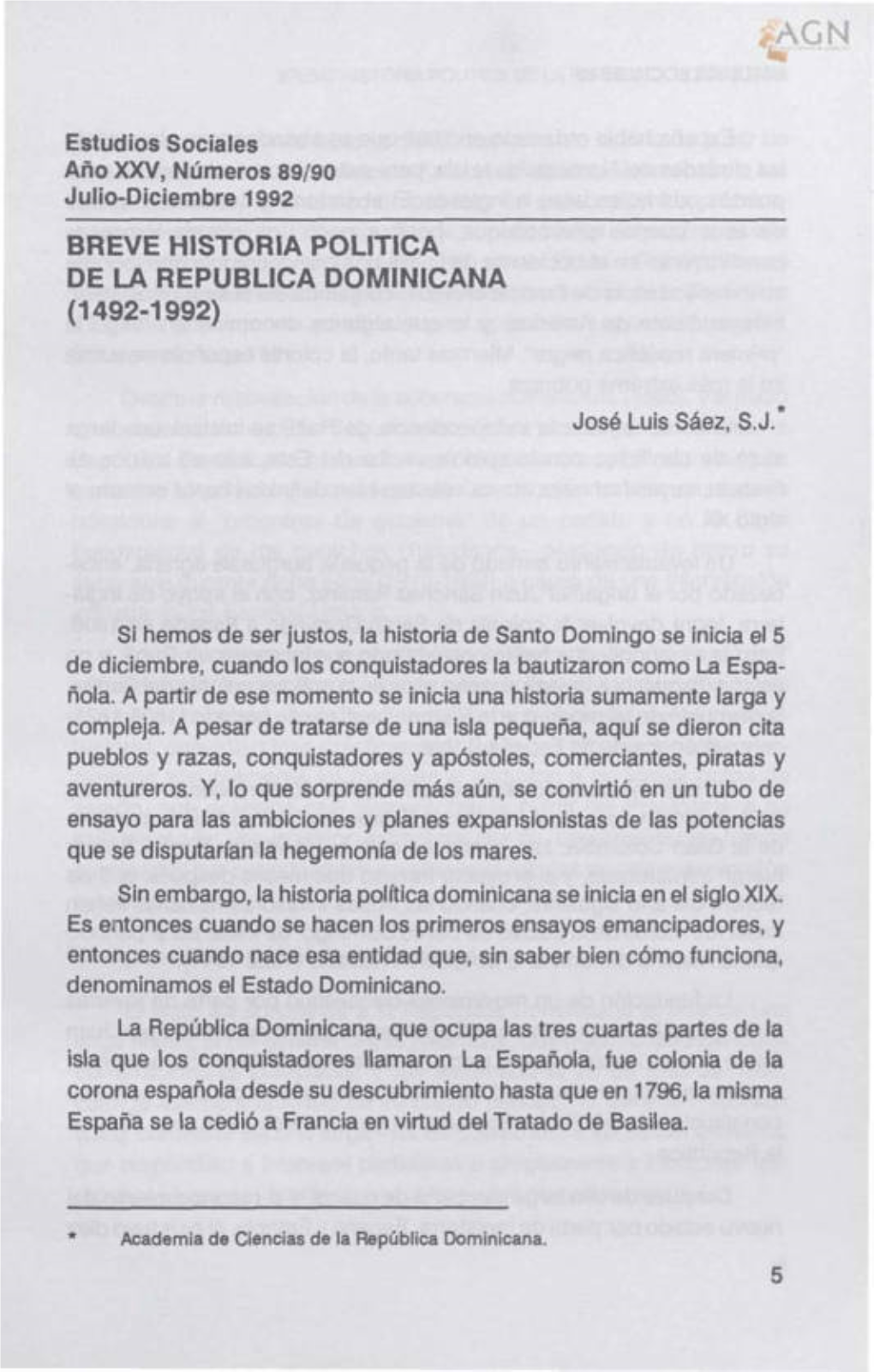 BREVE HISTORIA Polltica DE LA Republlca DOMINICANA (1492-1992)