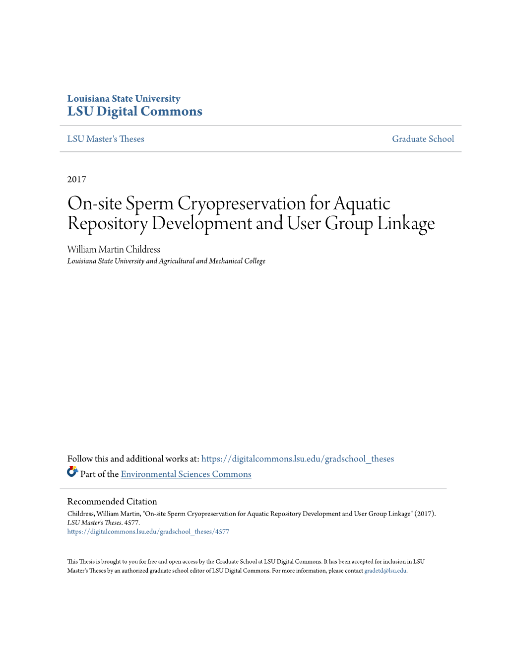 On-Site Sperm Cryopreservation for Aquatic Repository Development