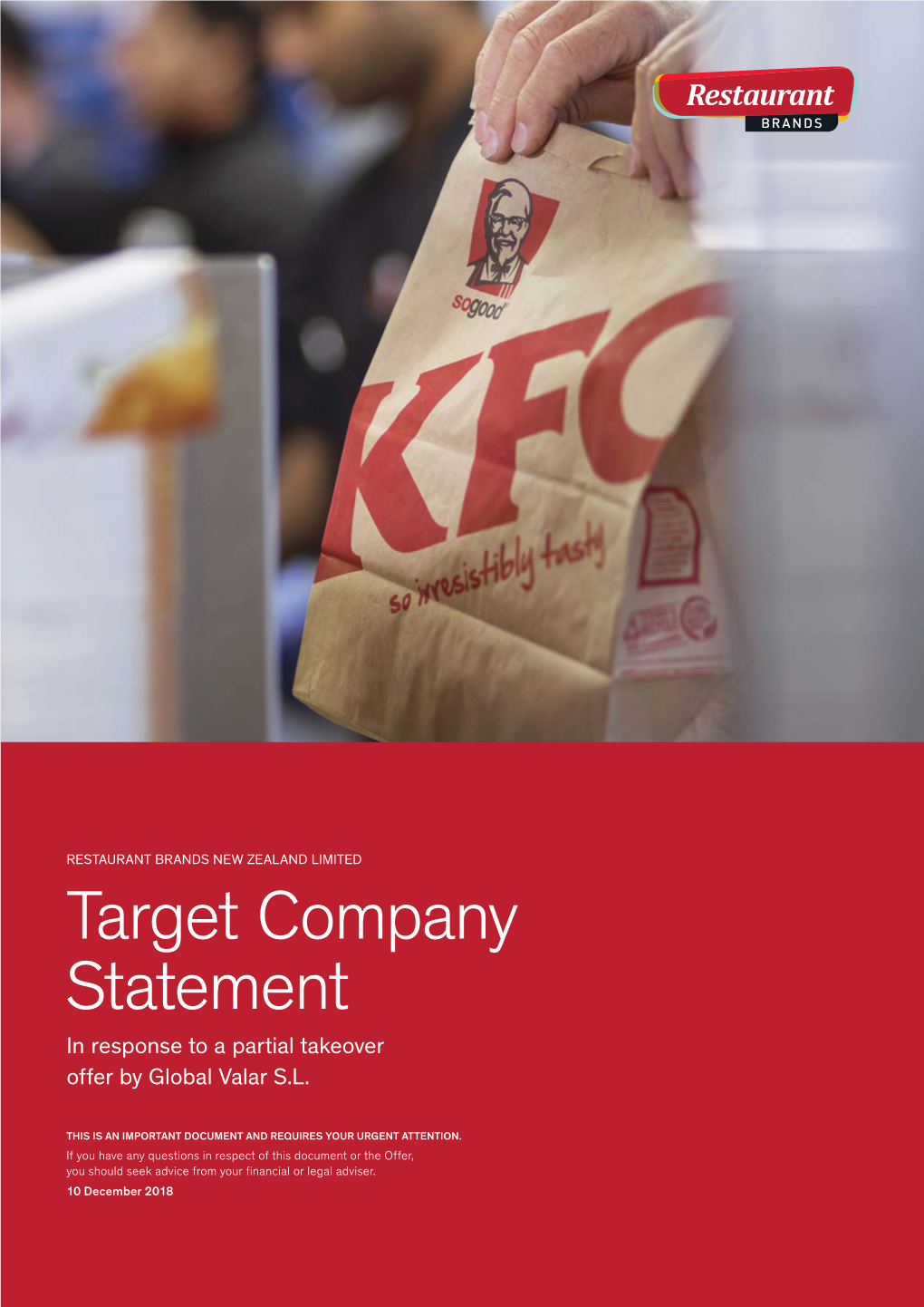 Restaurant Brands Target Company Statement CHAIRMAN’S LETTER