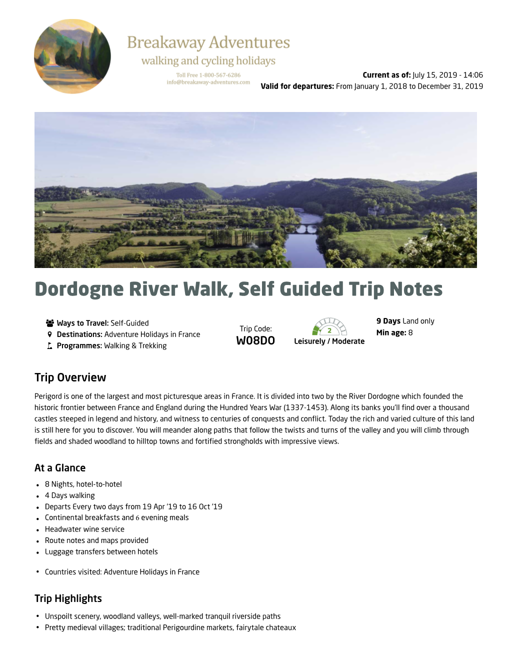 Dordogne River Walk, Self Guided Trip Notes