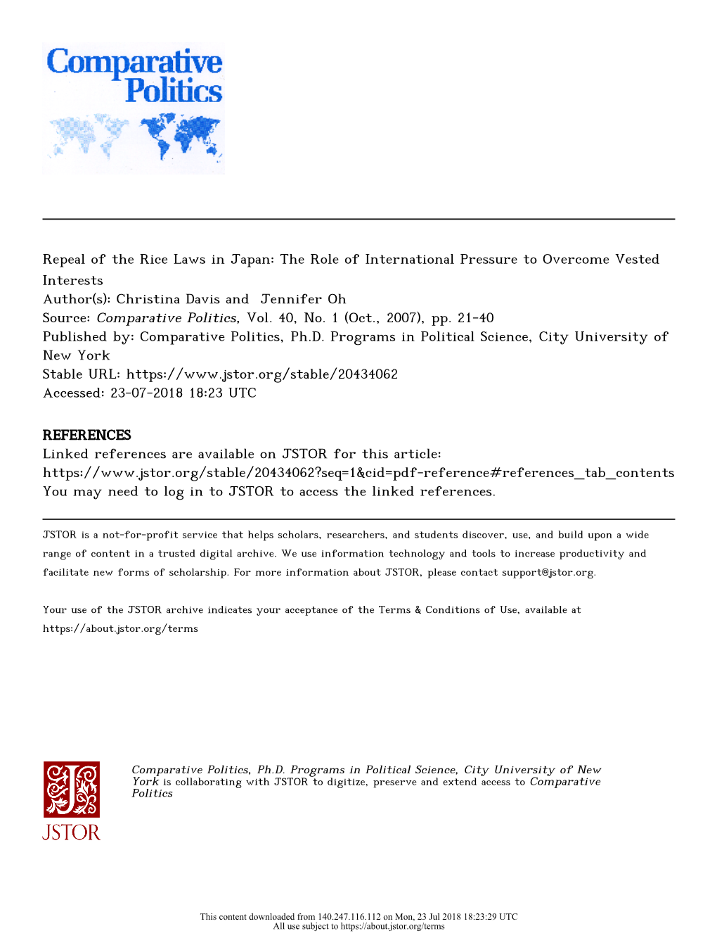 Repeal of the Rice Laws in Japan: the Role of International Pressure to Overcome Vested Interests