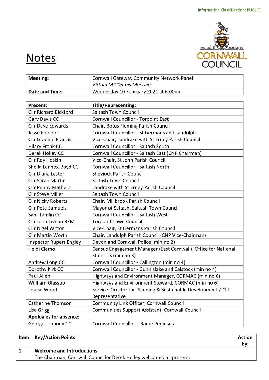 Notes of Cornwall Gateway Community Network Meeting