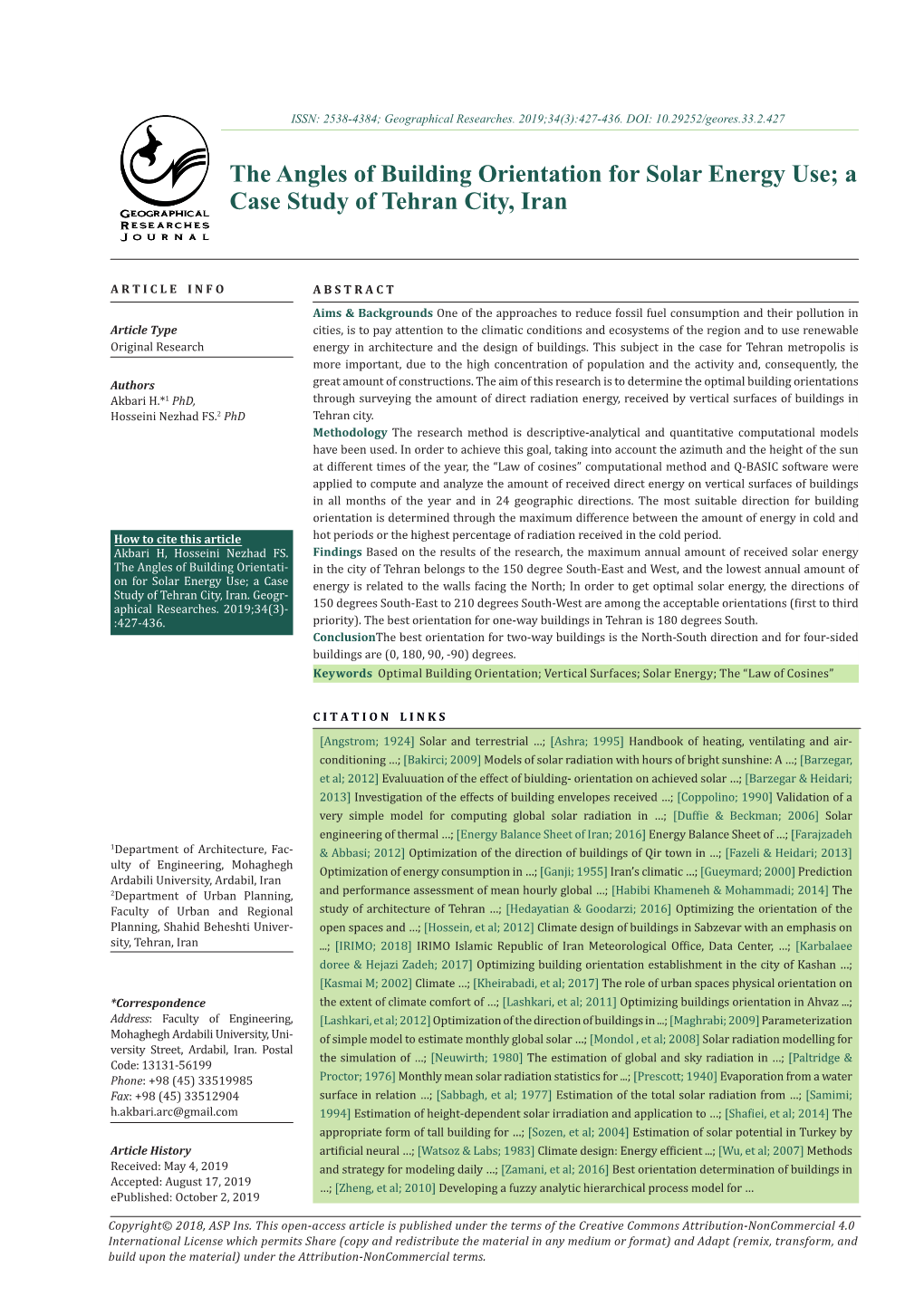 The Angles of Building Orientation for Solar Energy Use; a Case Study of Tehran City, Iran