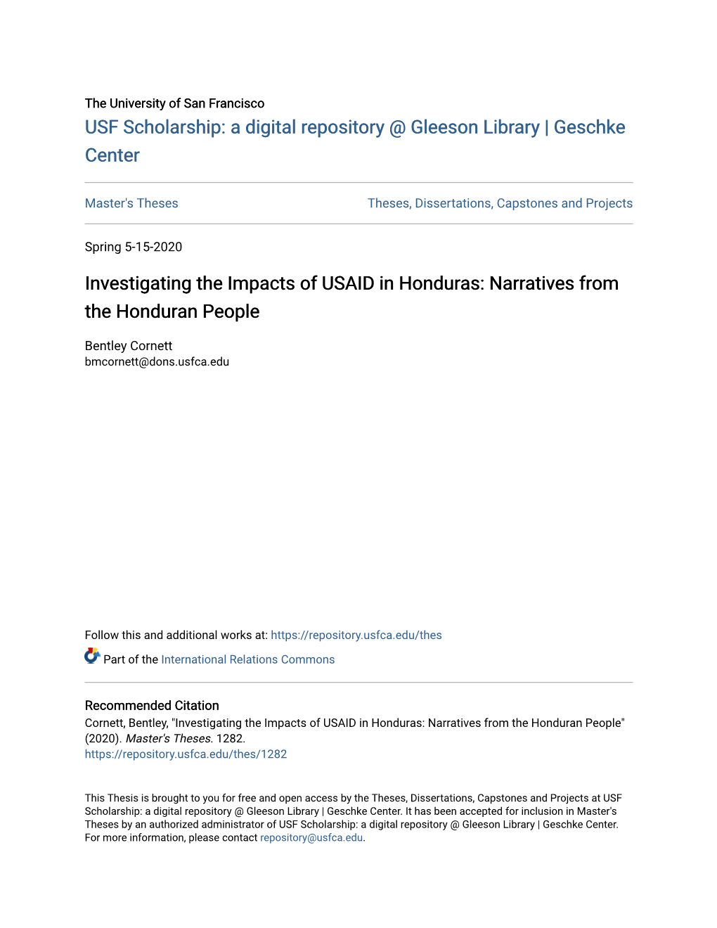 Investigating the Impacts of USAID in Honduras: Narratives from the Honduran People