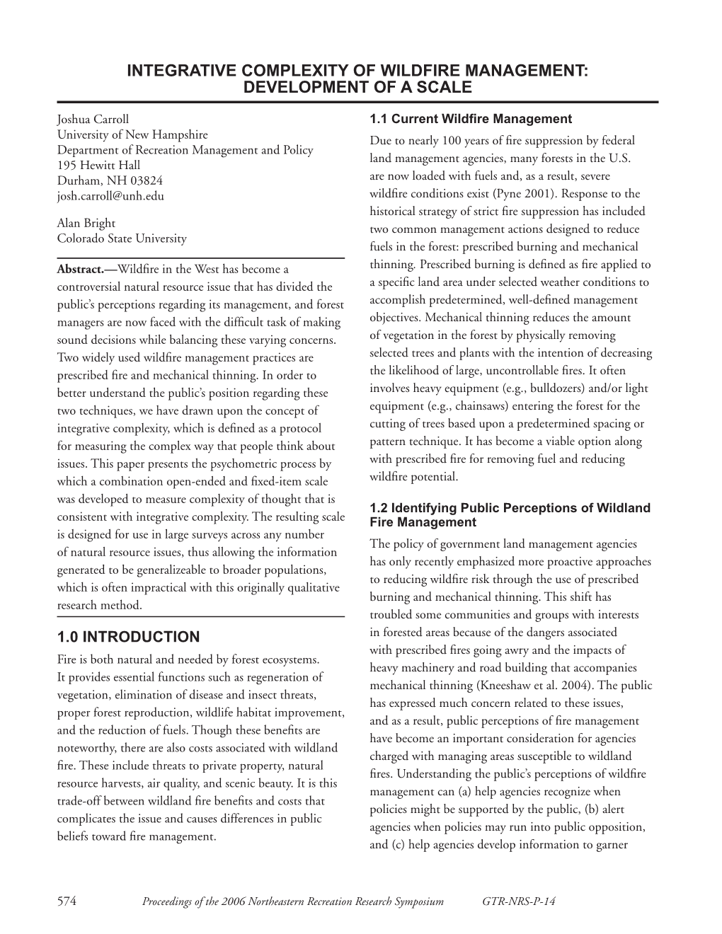 Integrative Complexity of Wildfire Management: Development of a Scale