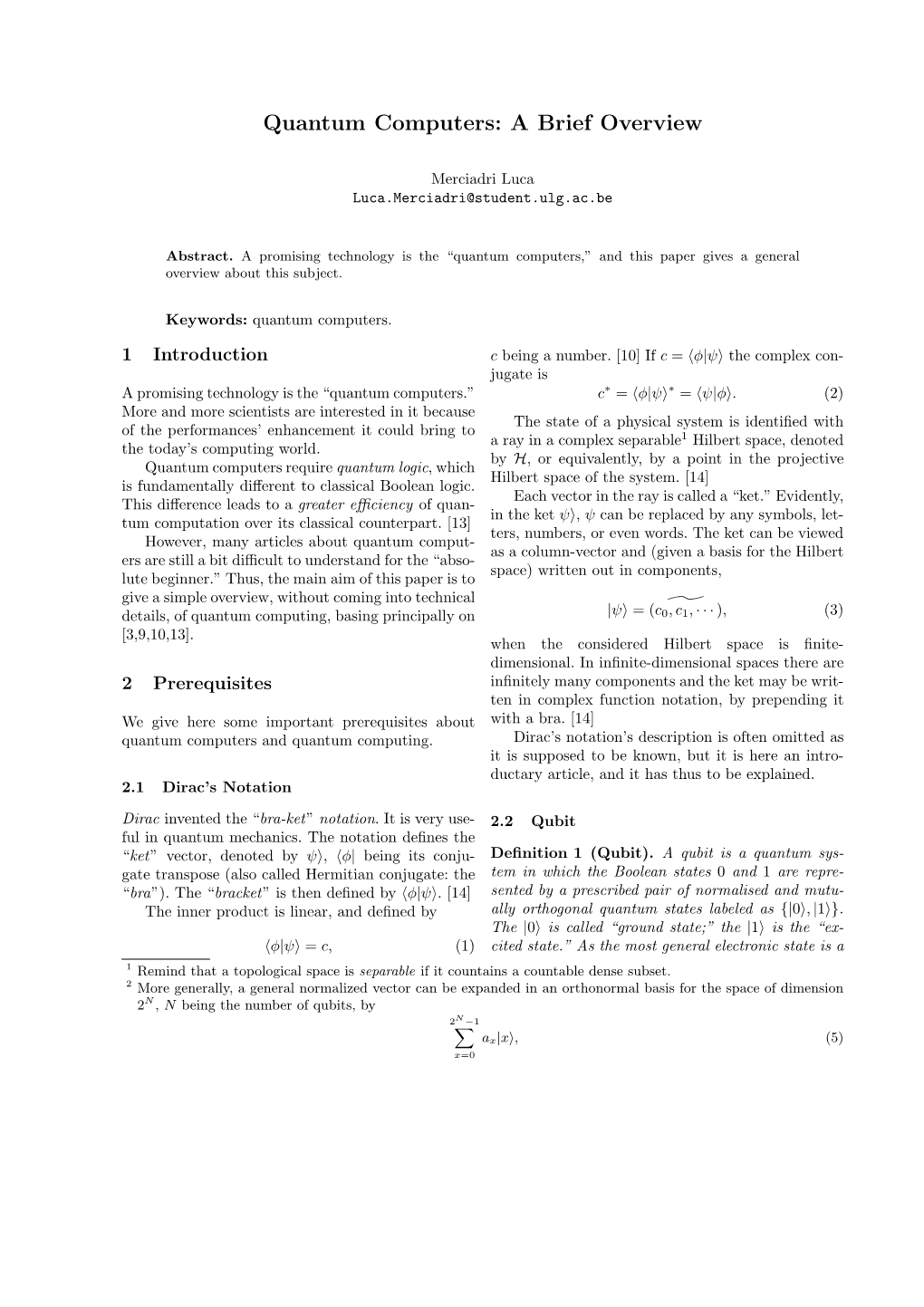 Quantum Computers: a Brief Overview