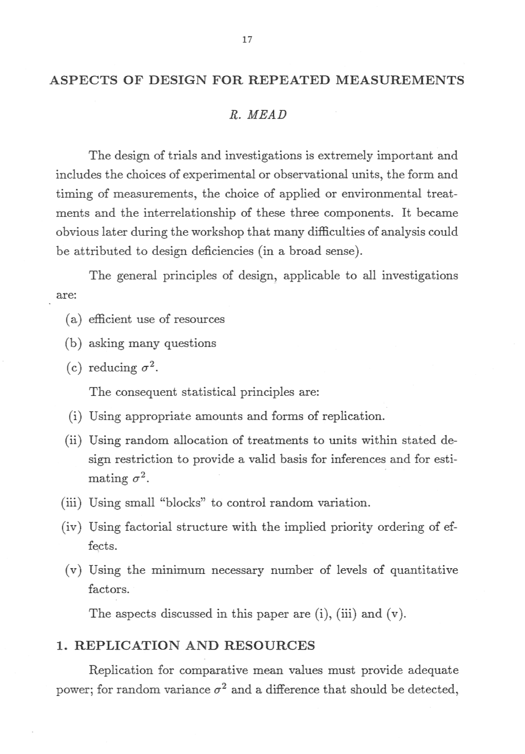 Aspects of Design for Repeated Measurements R