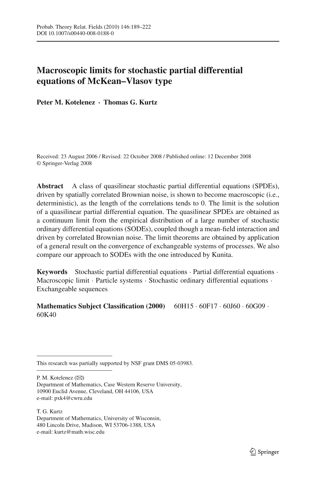 Macroscopic Limits for Stochastic Partial Differential Equations of Mckean–Vlasov Type