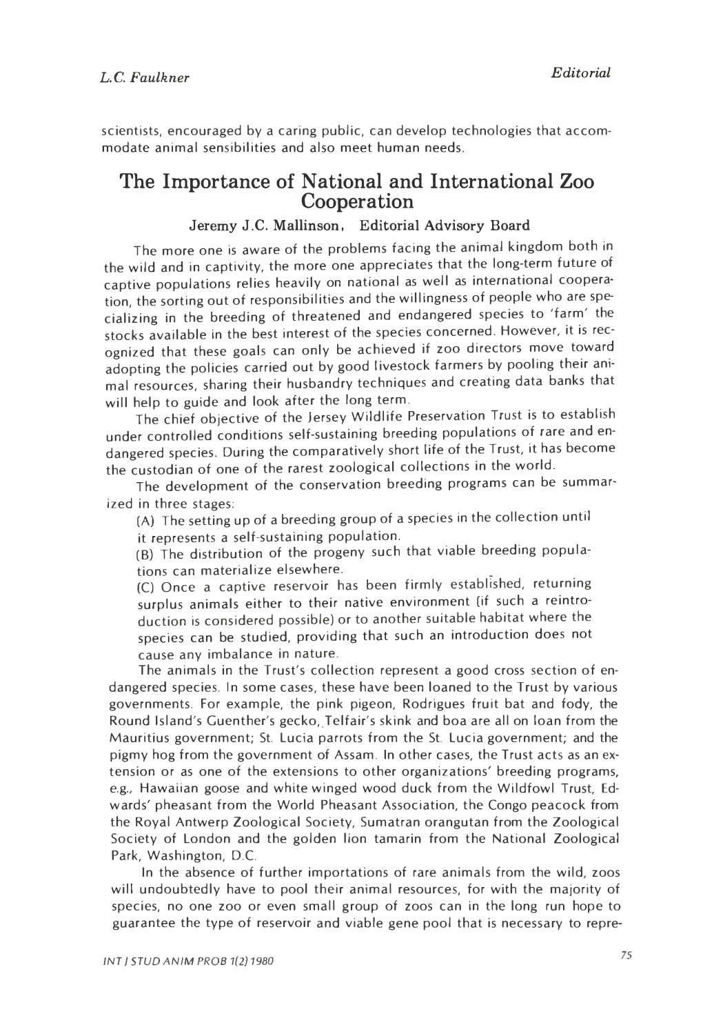 The Importance of National and International Zoo Cooperation