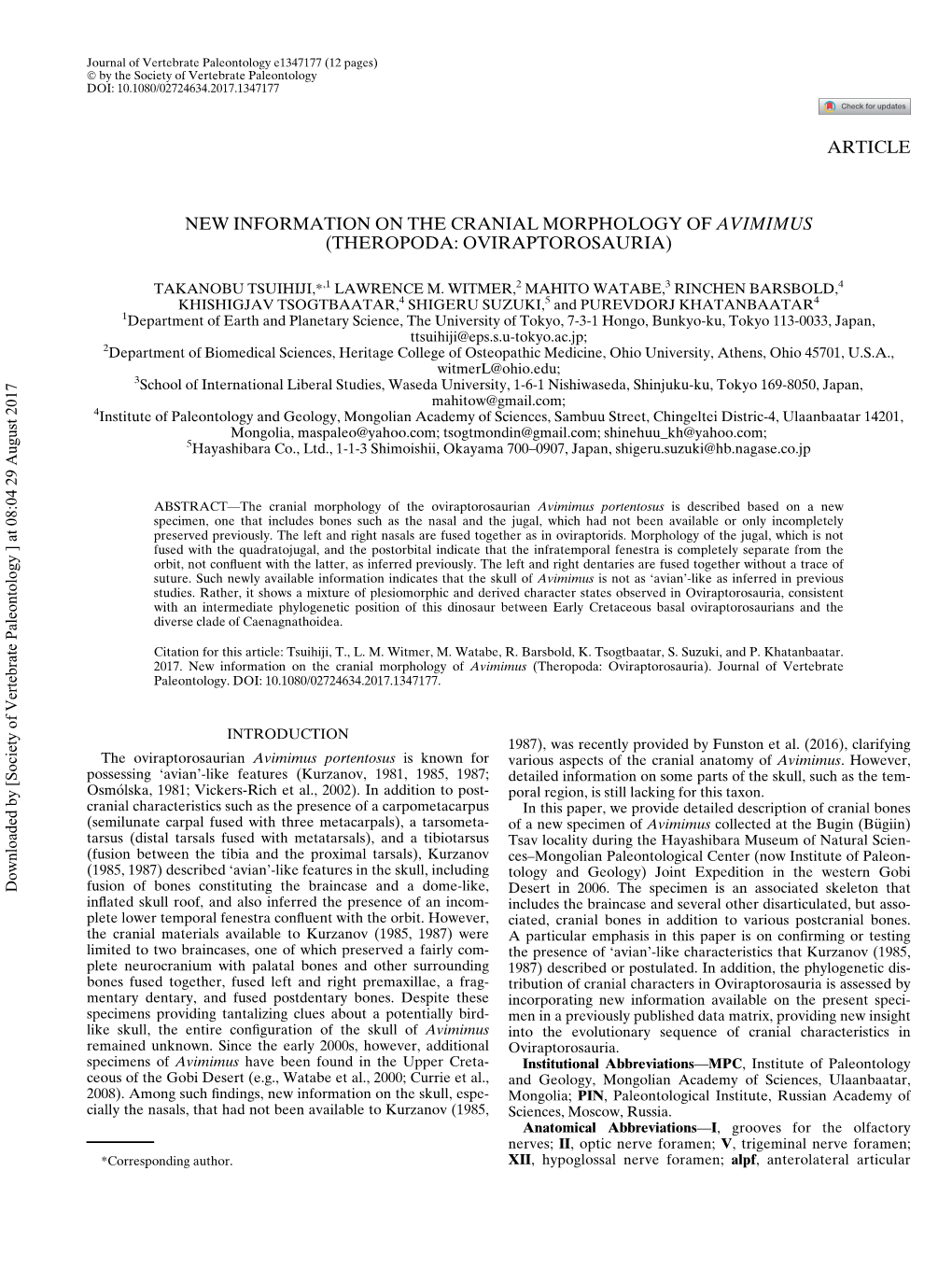 Tsuihiji Et Al. Avimimus Skull