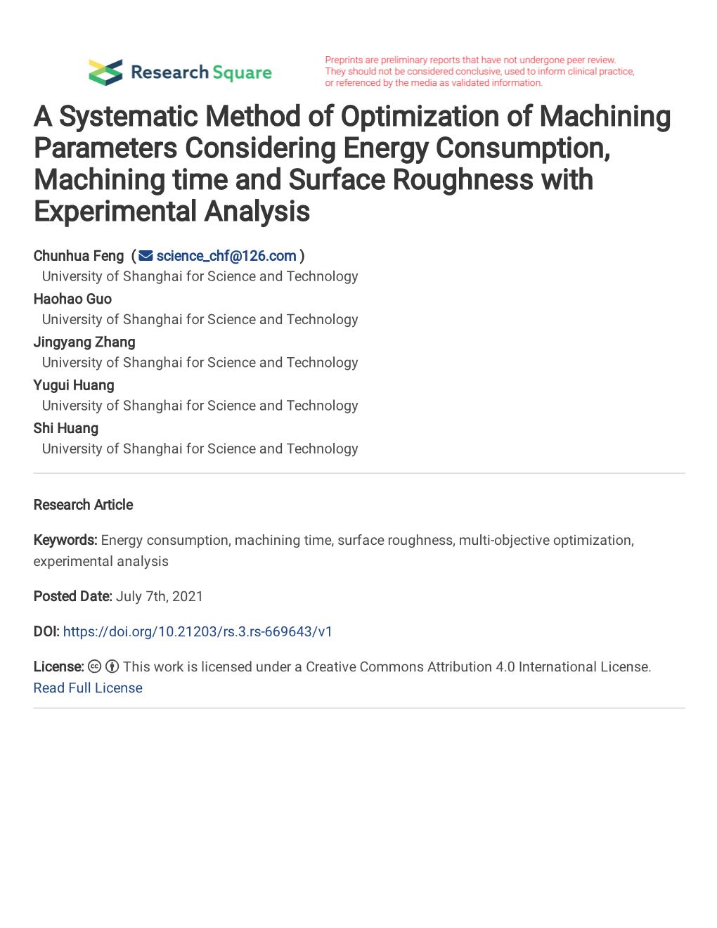 A Systematic Method of Optimization of Machining Parameters Considering Energy Consumption, Machining Time and Surface Roughness with Experimental Analysis