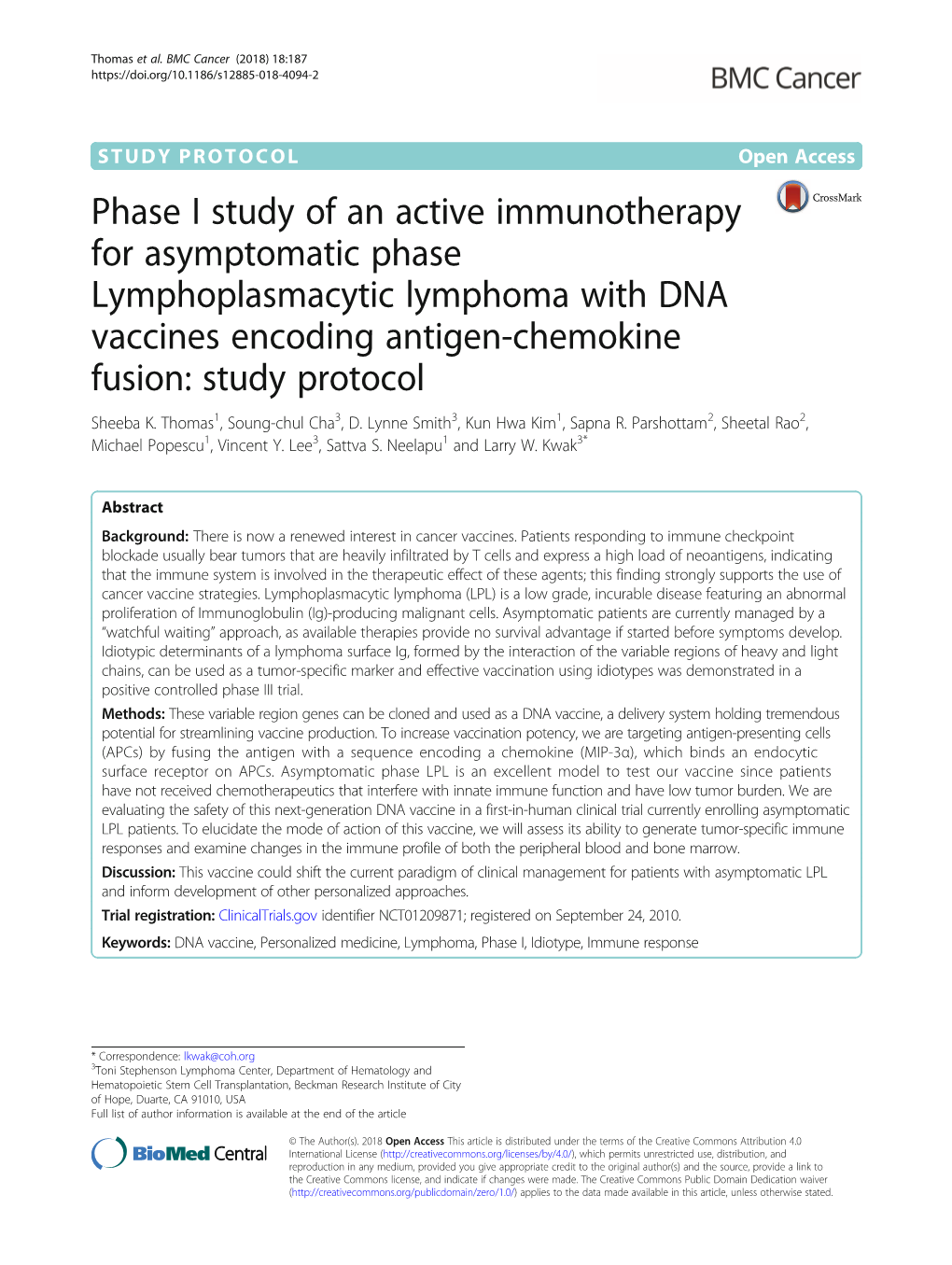 Phase I Study of an Active Immunotherapy for Asymptomatic