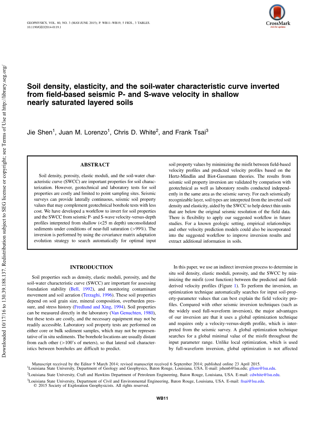 And S-Wave Velocity in Shallow Nearly Saturated Layered Soils