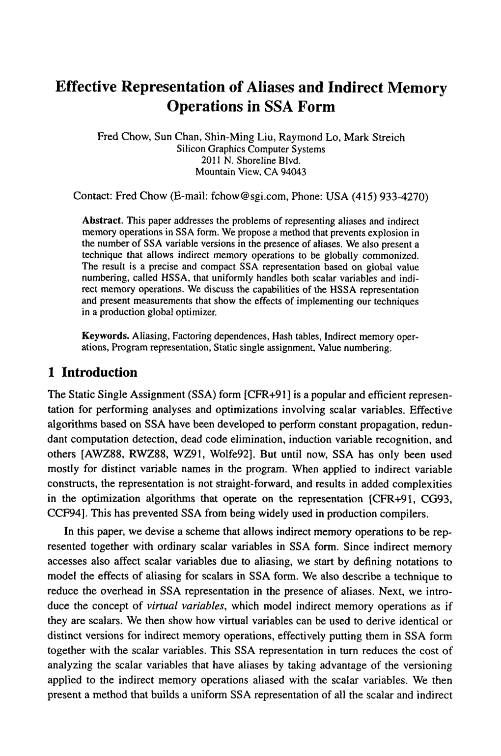 Effective Representation of Aliases and Indirect Memory Operations in SSA Form