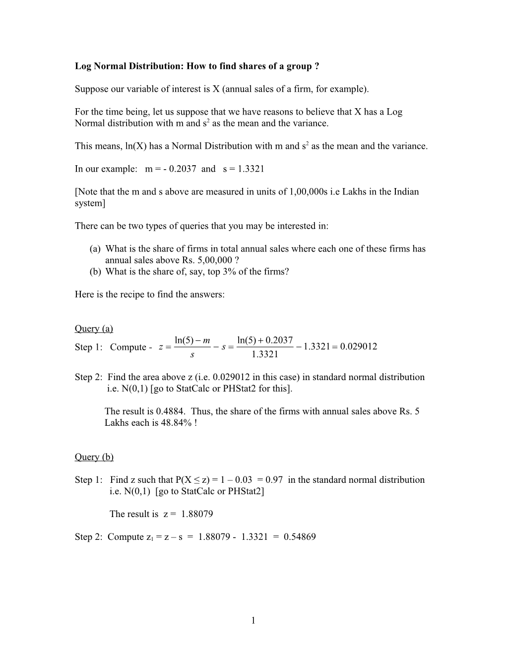 Log Normal Distribution: How to Find Shares of a Group