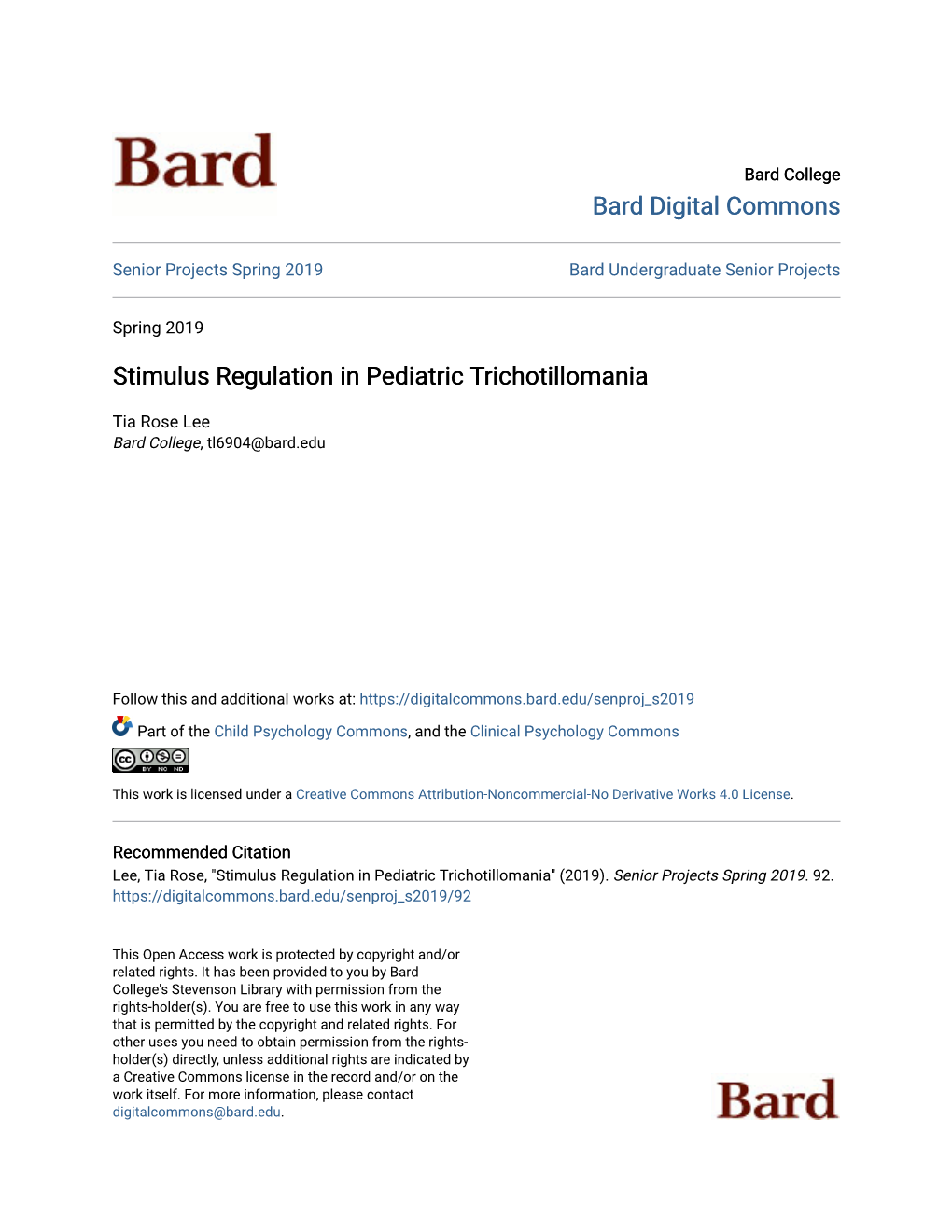 Stimulus Regulation in Pediatric Trichotillomania