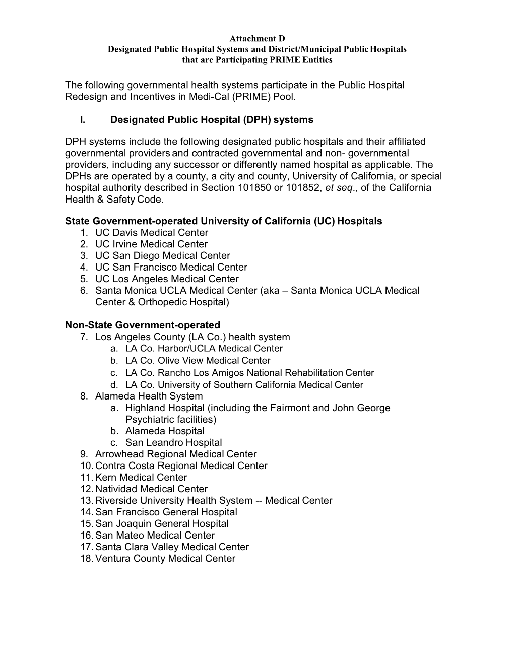 Medi-Cal 2020 Attachment D Participating PRIME Entities