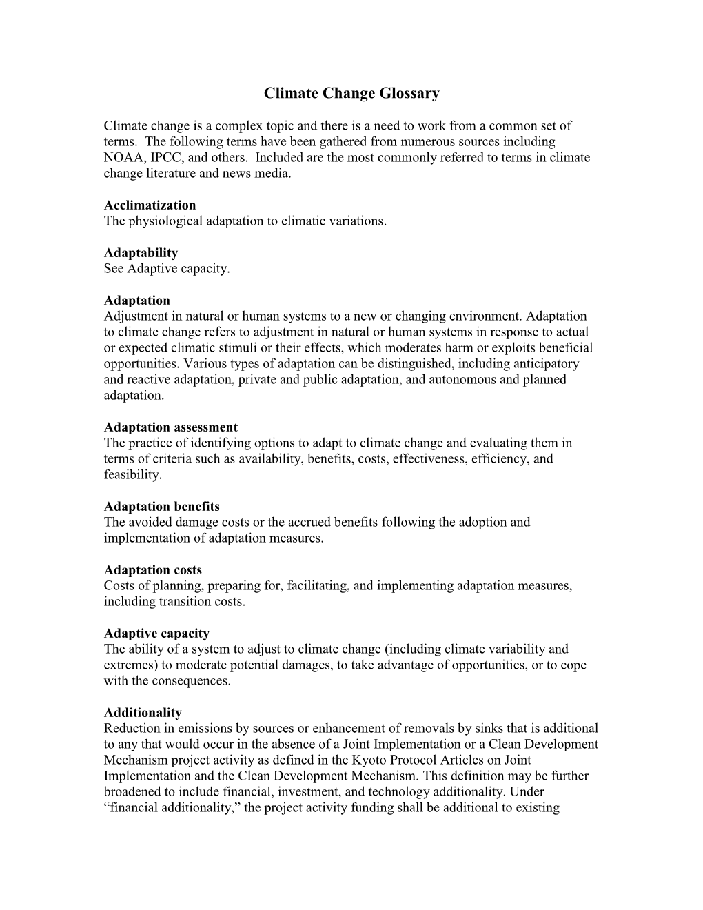 Climate Change Glossary